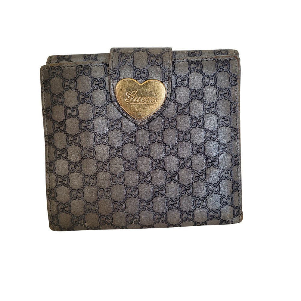 Gucci Micro GG Guccissima Heart Wallet Metallic Grey Leather 203549 0959 Bifold